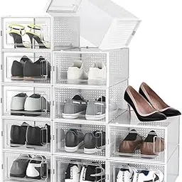 Drake Shoe Storage Organizer Box, No-Assembly-Required Clear Shoe Boxes Container for Closet, Foldable Large Sneakers Display Case (Pack Of 6) Multicolor-picture-62