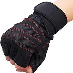 DreamPalace India Leather Wrist Support Gym and Fitness Gloves (Red and Black)-picture-11