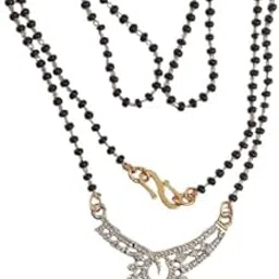 pia creations AD Mangalsutra for Women | Modern Black Bead Chain with Traditional AD Pendant | Gold-Plated Ethnic Necklace for Festive & light Wear-picture-45