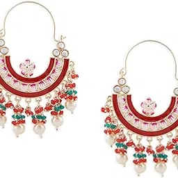 zaveri pearls Multicolor Meenakari Cluster Beaded Drops Crescent Hoop Earring For Women-ZPFK14621-picture-30