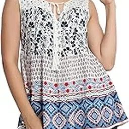 infinity garments Rayon Crepe Border Printed Stylish Top for Women Medium White-picture-46