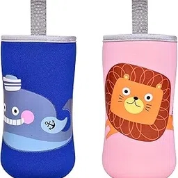 THE LITTLE LOOKERS Cute Animated Patterned Soft Stretchable Baby Feeding Bottle Cover with Easy to Hold Strap for 120ml, 150ml, 240ml (Fish & Lion, Pack of 2)-picture-21