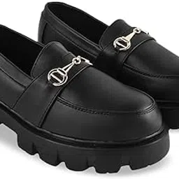 Smart Casual Buckle Detailed Loafers for Women Black-image-48