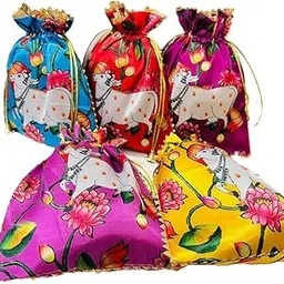Silk Cow Print Potli Bags for Gift, Potli Bags for Women, Dry Fruit Gifting Bags, Potli Purse for Gift Packing, Shagun Pouches for Baby Shower, Shagun Return Gift Bags-image-5