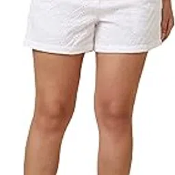 globus Women White Chevron Schiffli Self Design High-Rise Cotton Shorts-picture-31