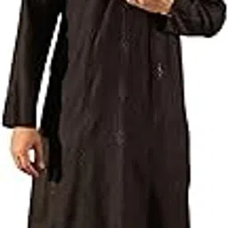 ethnic bay Men's Black Viscose Rayon Solid Embroidered Design Calf Length Kurta Set | Embroidered Design Kurtas Sets For Mens | Straight Fit Kurta's For Men-picture-22