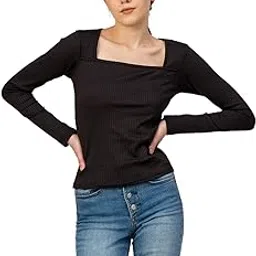 pyr8 Solid Square Neck Full Sleeves Regular Fit Casual Stripped Top for Women-picture-10