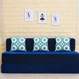 uberlyfe Jumbo Sofa Cum Bed | Chenille Fabric Washable Cover | 3 Cushions Blue Quartet Pattern | Dotted Blue | 6.5' X 6.5' Feet-picture-23
