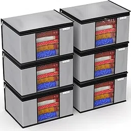 MY ARMOR Non-Woven Saree Cover Wardrobe Organizer with Zip for Storage, Moisture & Dust Proof Packing Bag for Wedding, 40 x 35 x 22 CM (Grey, Pack of 6)-picture-19