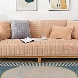 Stylista Velvet Premium Sofa Cover- Ultra Soft Quilted Couch Protector, Anti-Slip, Breathable & Washable Cover for 3-Seater, Beige-picture-16