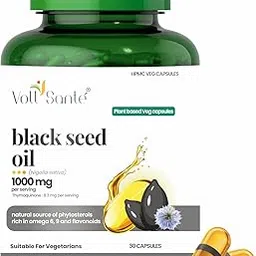 Voll Sante Black Seed Oil Capsule,1000 mg Per Serving | Nigella Sativa Seed Oil With Thymoquinone 8.3 mg Per Serving | HPMC Plant-based Veg Capsule | Ayurvedic | Dietary Supplement | Non-GMO image 1