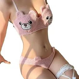 Teddy Bear Plush Lingerie Set – Soft Nylon Blend Bra & Panty Set, Cute Cozy Intimate Wear for Women & Girls, Comfortable Plush Underwear Perfect for Autumn & Winter-image-87