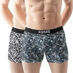xqsee Men's Boxer Briefs, Black with White Feather Print Pattern, Elastic Waistband Underwear, Comfortable Stretch Fit-picture-50