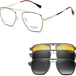 grey jack Polygon Shape Metal Frame Clip on Glasses with 3PCS Magnetic Lens for Myopic Men Women 8118-picture-42