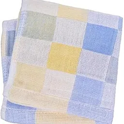 Kozeecub Baby Muslin Napkins, Checkered Pattern, Blue/Pink/Green, Gentle on Skin | Reusable & Absorbent | Newborn Essentials | 1PC Pack | Multipurpose Baby Cloth for Daily Use (Blue)-image-6