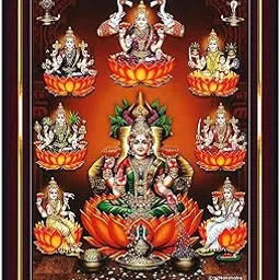 Pavan Photo Laminations Ashtalakshmi Ashta Lakshmi Astalaxmi Devi Wall Painting Framed Home Decor (Wood,Matte,Brown,Small Size,6 x 8 Inch) B344S-picture-18