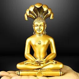 Bhagwan Mahavir Parshvanath Swamy Jain Tirthankara Statue – 6 Inches Polystone Idol | Brass Look, Antique Silver Look, White & Black | Pooja Room, Home & Office Decor (Brass)-picture-12