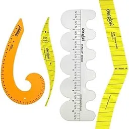Combo of Pattern Making Tools Set, 28 cm Scallop Scale, Yellow French Curve, Hip Curve, Armhole Curve for Tailoring, Quilting, Sewing- (Scallop + S + L + 6 Scales)-image-0