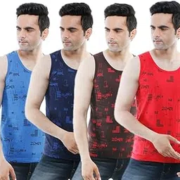 xmer Men's Fashion Cotton Printed Sleeveless Vests, Pack of 4, Multicolour-picture-41