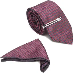mutaqinoti Mens Woven Premium Silk Necktie With Pocket Square and Chrome Tie Pin (TECP)-picture-24
