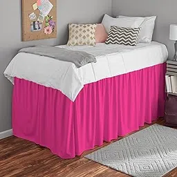 Ruffled Dorm Bed Skirt - 100% Cotton 800 Thread Count - Twin XL 36" Tailored Drop Hot Pink-image-25