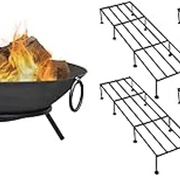 TrustBasket Heavy Gauge Campfire Bowl with Round Iron Stand - Black & TrustBasket Rectangular Indigo Galvanized Metal Plant Stand/Pot Stand - 24" ES (Set of 4) for Indoor & Outdoor Use-image-24