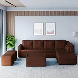 CASASTYLE Lastor 8 Seater Fabric RHS L Shape Sofa Set with 1 Centre Table & 2 Puffy (Brown)-picture-23