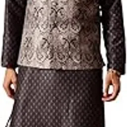 Men's Cotton Silk Jacket Kurta and Pyjama Set I All Over Print Jacquard Silk Blend Solid Jacket Kurta With Pant Style Pyjama I Fastive Party Wedding Dress-image-1