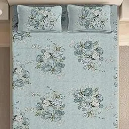 FABINALIV Green Floral 300 TC Pure Cotton Super King Size Double Bedsheet with 2 Pillow Covers (FLBS-5041-Green)-image-60