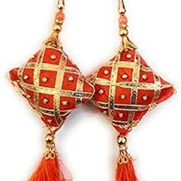 Handmade Latkan Tassels for Saree Blouse Lehenga Handbags Hangings Dupatta Decoration Bridal Wedding Dress for Women Pair of 2 pcs (Orange)-picture-53