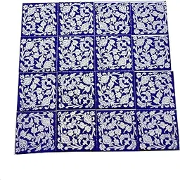 Blue Pottery Floral Kitchen & Washroom Decorative Ceramic Mosaic Handmade Kitchen Washroom Tile Interior Exterior Flooring Wall Tiles 3 x 3 Inch Set of Tiles Pack of 16 (Blue & White)-picture-30