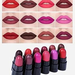Matte Lipstick Collection Set, 12 Shades, Red Pink and Brown Colours-picture-28