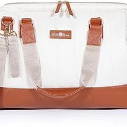 milk moo soft cuddles Tote Diaper Bag, Quilted, Large, for Baby Care, Travel, Hospital, Water Resistant, Vegan Leather, Heat Insulated Pockets, Shoulder Bag, Tan-picture-27