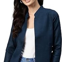 cottinfab Women Navy Blue Lightweight Open Front Casual Blazer-picture-4