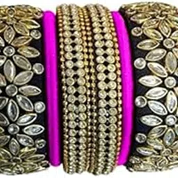 harshanvikaboutique| Silk Thread Ladies Trendy Designer| Bangles With Black Color| Set For Women's (violet-Black) (Pack of 12) (Size-2/12)-image-18