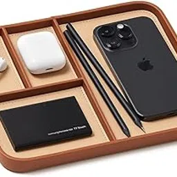 VANQUISH Rectangular Premium Valet Tray Sand Brown Vegan Leather Stylish And Organized Nightstand For Men EDC Catchall Tray For Keys, Watch, Wallet, Jewelry Modern Bedside Caddy-picture-25