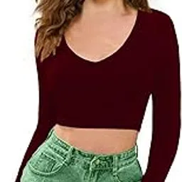 Dream Beauty Fashion Women's Full Sleeve V-Neck Crop Top (T-Baati Maroon-M)-picture-14