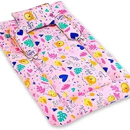 GLUN® 4 Piece Newborn Baby Cotton Bedding Set, Pink Colour for Girl (1 Bed, 2 Round Pillow, 1 Head Shaping Pillow), Fibre Cotton, Maternity, Newborn Essentials Accessories-picture-13