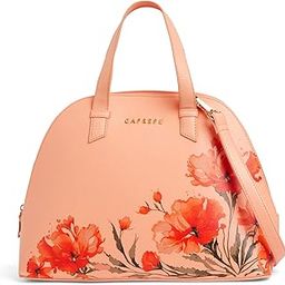 caprese Chloe 12 Liters Medium Floral Print Satchel Bag for Women with Adjustable & Detachable Strap -Versatile Shoulder Handheld Bag for Work, Travel, Everyday Use with Multiple Compartments (Orange)-picture-45