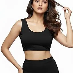 lakriva Women’s Sleeveless Stretchable Blouse Readymade for Saree | Sleeveless Blouse Saree Black Maroon-picture-23