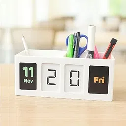 Acrylic Table Decor With Lifetime Desk Calendar 2025-2026 Unique Stationery Items 3D Office Desk Decorative Items Penstand 3 Compartment, Office Desk Stationary Calender-image-38