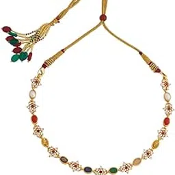 kushal's Fashion Jewellery Navaratna Gold Polished 92.5 Silver Temple Necklace With Adjustable Thread | Best For Bridemaids & Festive Season | Necklace For Women - 406715-picture-14