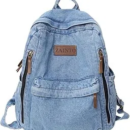 Denim Backpack for Women | Vintage Light Blue Daypack | Eco-Friendly Premium Denim, Lightweight & Durable | Stylish College & Office Backpack with Multi Pockets for Daily Use-image-0