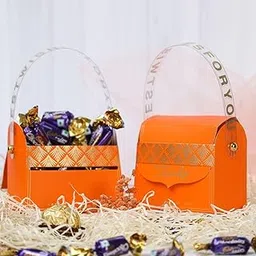 SATYAM KRAFT 10 Pcs Decorative Folding Storage Paper Box for Return Gift,Birthday,Anniversary Gift box,Perfect for Packing Chocolate,Dry Fruits & Wedding Invitations(8 cm height)(Orange)-image-76
