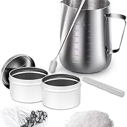 AuraDecor Candle Making Kit for DIY Projects, (Includes 1 Wax Pouring Kettle (800 ml), 1/2 Kg Paraffin Wax, 20 Wick (3 inch), 1 Glue Stick, 1 Stirring Spoon & 2 Containers, Silver)-image-4