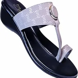 zibia Women's Toe Ring Sandals, Textured Band with Embellishment, 2.5-inch Wedge Heel, Casual Comfort-picture-46
