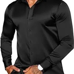 madhavista Men's Satin Formal Shirt for Party and Office Wear | Long Sleeve Slim Fit Shiny Dress Shirt for Wedding Business Event Dinner with Spread Collar-picture-51