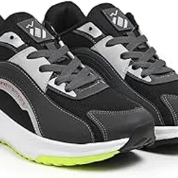 fargo Men's Guider Fylon Sole Memory Foam Patawa Running Sports Walking Shoes, Gym Shoes Sneaker Lace-Up Shoes for Mens and Boys|FG_Guider_Black/ P.Green_P-picture-26