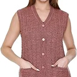 Self Design Sleeveless V Neck Woollen Cardigan for Women with Front Pockets-image-8