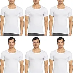rupa frontline Men's Cotton Solid White Round Neck Half Sleeve Vest - Pack of 6 (#FL-Sky-White-RNS-80cm)-picture-52